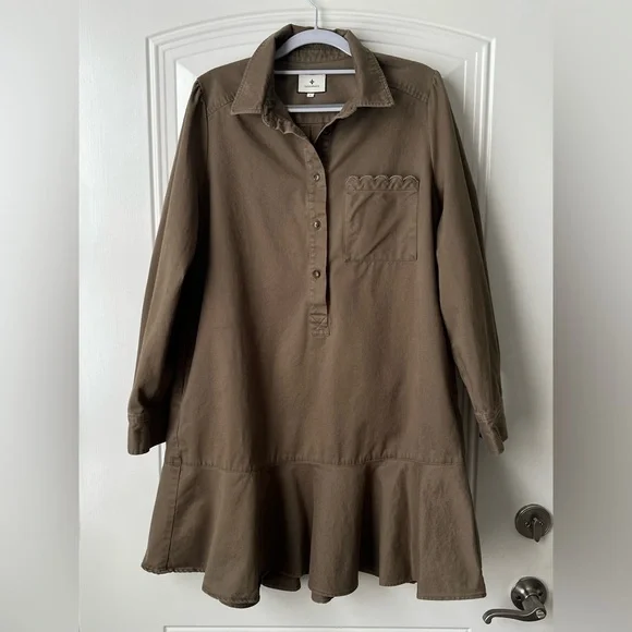 Tuckernuck Callahan Shirt Dress Sea Green Chino Cotton Button Front Size L - Picture 3 of 15